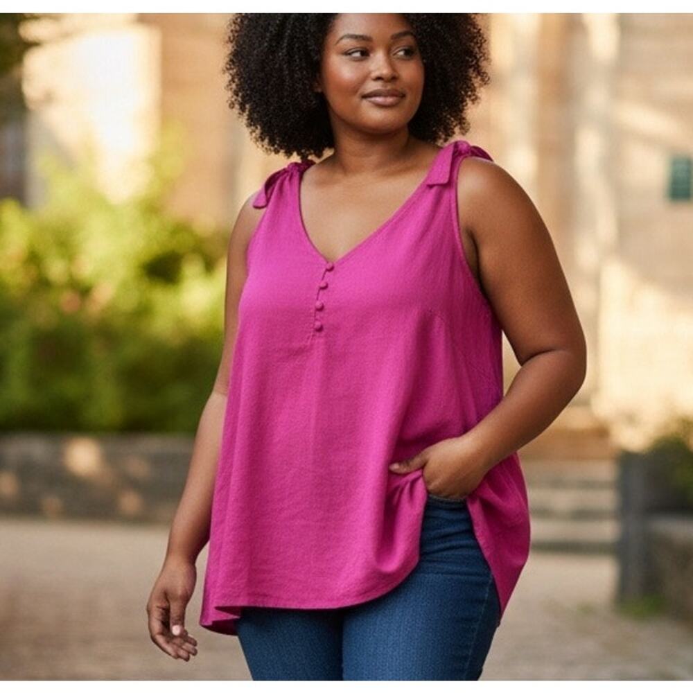 Tank TopTunic Fun Fuchsia NWT Bows Cotton Blend Boho Casual SZ 2X St. Johns Bay